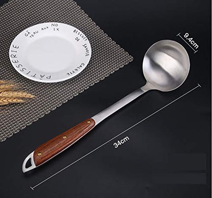 Stainless Steel Soup Ladle for Cooking with Wooden Handle - Diqqawi Plates