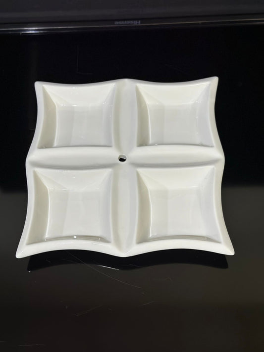 4-Well Square White Ceramic for breakfast and nuts styl2 - Diqqawi Plates