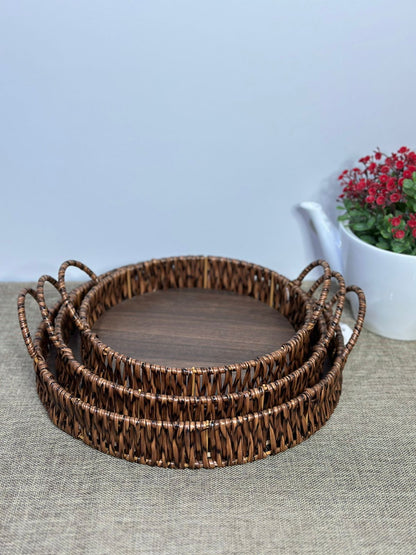Reinforced Wicker Serving Tray with Iron Frame - Diqqawi Plates